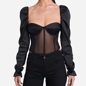 NWT Revolve Ow Collection Shae Black Bodysuit Sheer Size M